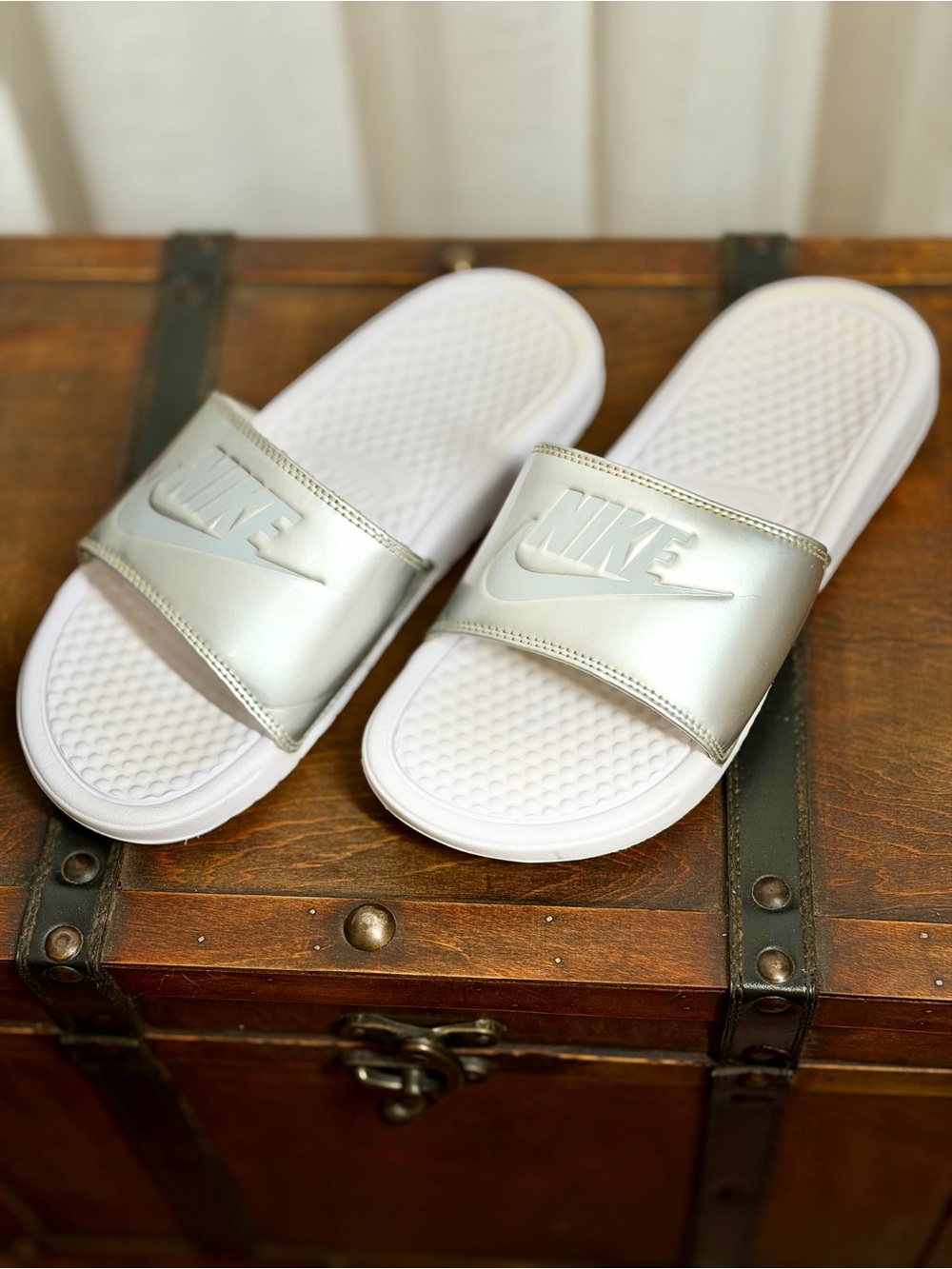 Nike Metallic Silver Slide Sandals